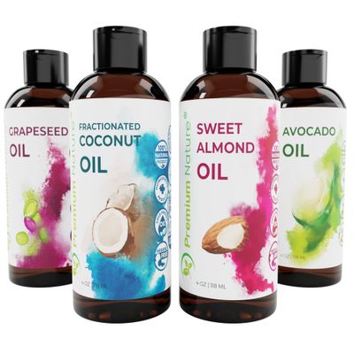 4-Piece Carrier Oil Variety Pack Gift Set - Essential Oil Mixing for Skin, Stretch Marks &amp; Dry Skin Moisturizer, 4oz Each
