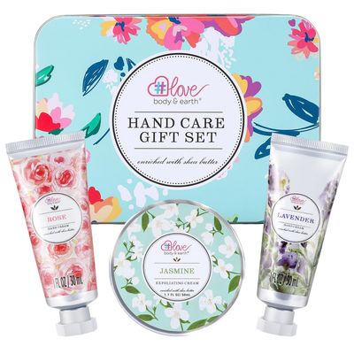 Hand Cream Gift Set - Hand Lotion Gift Box for Women, Travel Size Hand Cream Gift Set, Repair&Moisture Dry Hands, Skin Care Birthday Gift Set for Women, Includes 2 Hand Cream & Exfoliating Cream