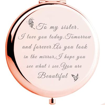 AYACON to My Sister Rose Gold Compact Mirror,Sisters Birthday Gift Ideas, Great Gifts for Mothers Day, Graduation Present for Her