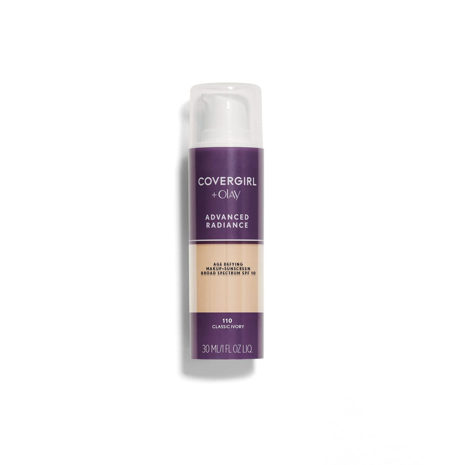 COVERGIRL Advanced Radiance Age Defying Liquid Foundation in Classic Ivory, Hides Wrinkles &amp; Lines, Sensitive Skin Safe, Packaging May Vvary