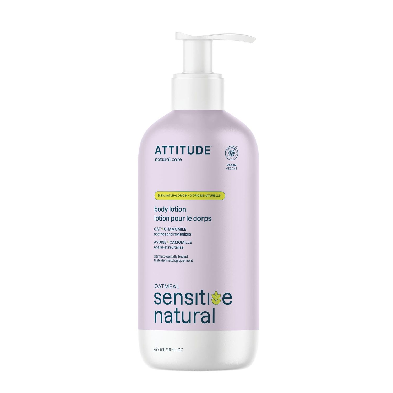 ATTITUDE Body Lotion for Sensitive Skin with Oat, EWG Verified, Dermatologically Tested, Vegan, Chamomile, 16 Fl Oz