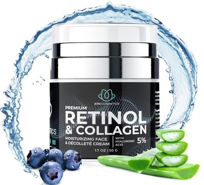 ATN Cosmetics Retinol Cream for Face &amp; Neck, Collagen Moisturizer, Day &amp; Night Cream for Women &amp; Men, Anti Aging, Wrinkle Cream with Hyaluronic Acid, Made in USA