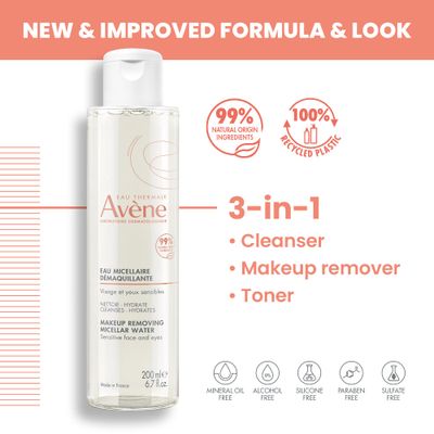 Eau Thermale Avne Micellar Lotion Cleansing Water - Soap-Free 3-in-1 Cleanser, Toner, Make-up Remover - All Skin Types - Non-Comedogenic - 6.7 fl.oz.