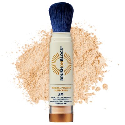 Brush On Block SPF 50 Mineral Powder Sunscreen, Translucent, Broad Spectrum, Water Resistant Face Protection, For All Skin Tones &amp; Types, Reef Friendly, Mfg in USA
