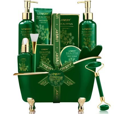 Christmas Gifts for Women &amp; Men Who Have Everything, Eucalyptus Spa Gift Baskets for Women, Mom, 16pc Bath Gift Set for Birthday Gifts for Women, Body Self Care Set for Pampering &amp; Relaxation Basket