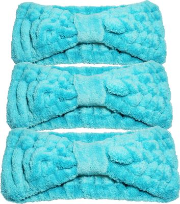 Facial Spa Headband for Makeup and Washing Face Microfiber Elastic Head Wrap Comfort to Skincare Shower Mask Thick Hair Band for Women &amp; GirlsCyan 3-PACK