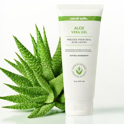 Coral Safe Pure Aloe Vera Gel For Face &amp; Body, Made with Organic Aloe, Pressed from Fresh Aloe Leaves - 99% Aloe - for Hair, Skin &amp; Sunburn Relief, Hydrating, Non-Greasy Formula, Unscented, 5 oz