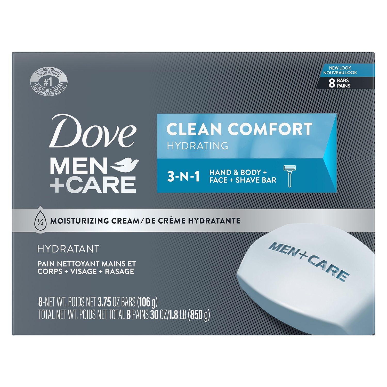 DOVE MEN + CARE Body and Face Bar Bars To Clean and Hydrate Skin Body and Facial Cleanser More Moisturizing Than Bar Soap 8 Count(Pack of 9)