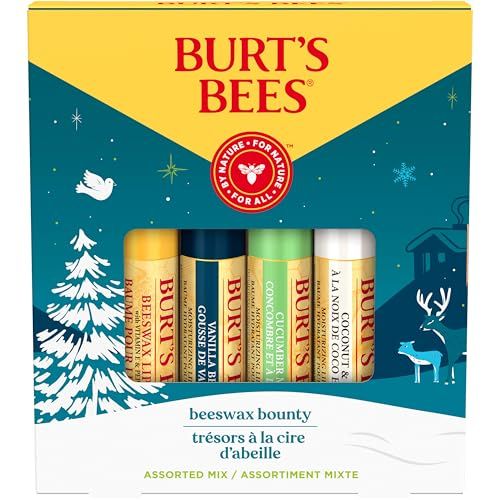 Burt&#39;s Bees Lip Balm Valentines Day Gifts, Beeswax Bounty Assorted Mix, 4-Pack, 0.15 Oz