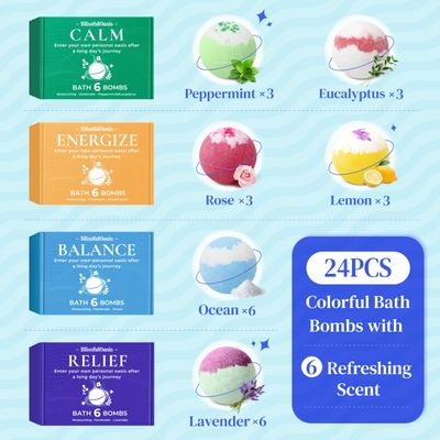 Bath Bombs Present Set, 24 Pcs Shower Steamers with 6 Refreshing Scents, Perfect for Moisturizing Skin & Relaxing, Shower Bombs for Birthday, Mother's Presents Giving, Ideal Presents for Women
