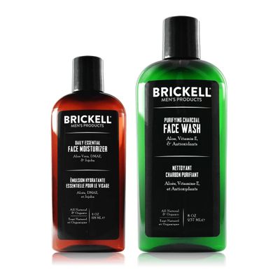 Brickell Men&#39;s Daily Essential Face Care Routine II, Purifying Charcoal Face Wash and Daily Essential Face Moisturizer, Natural and Organic, Men&#39;s Skin Care Gift Set, Scented
