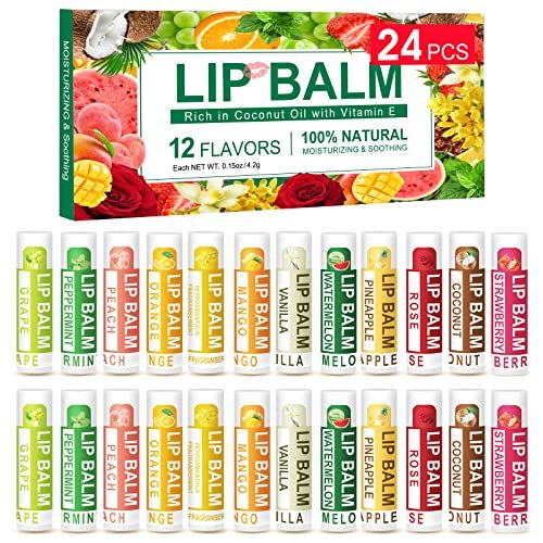 DMSKY 24 Pack Lip Balm, Natural Lip Balm Bulk with Vitamin E and Coconut Oil, Lip Care Product, Moisturizing Soothing Chapped Lips