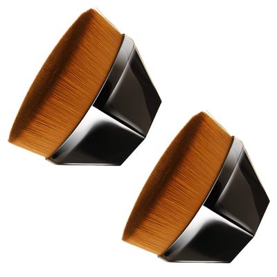 2 PACK Magic Foundation Makeup Brush Flat Top Kabuki Hexagon Face Blush Liquid Powder Foundation Brush for Blending Liquid, Cream or Powder Cosmetics with Bonus Protective Case,Black
