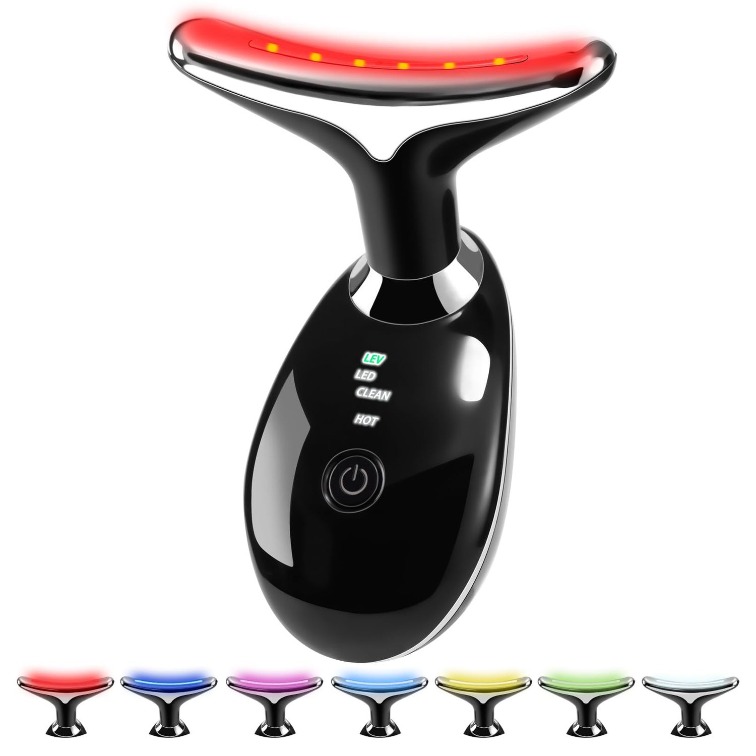 Face Neck Beauty Device, 7 Color Led Face Neck Massager,Multifunctional Facial Skin Care Tool, Ideal for Home Skin Care (Black)