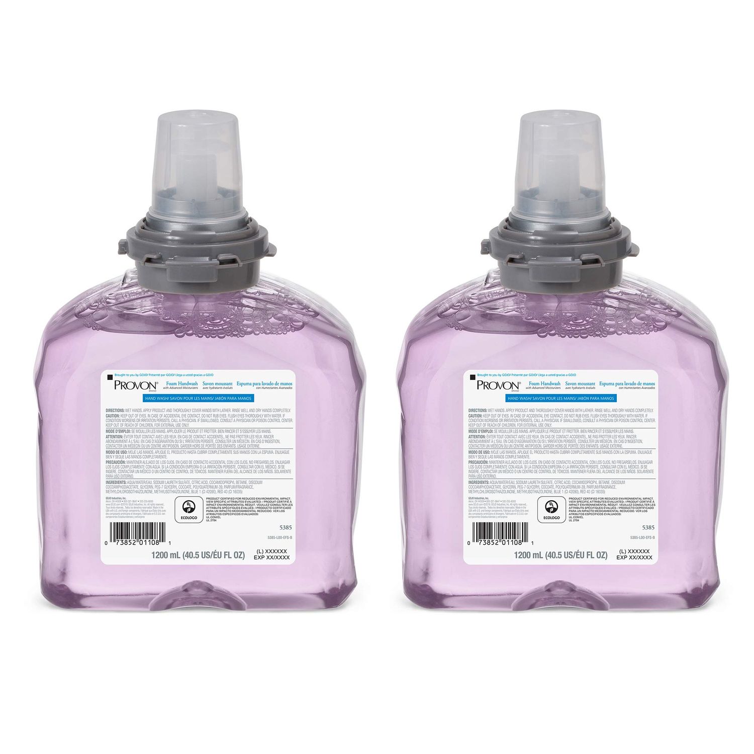 GOJO PROVON Foaming Handwash with Advanced Moisturizers, Cranberry Fragrance, 1200 mL Foam Hand Soap Refill for PROVON TFX Touch-Free Dispenser (Pack of 2) - 5385-02