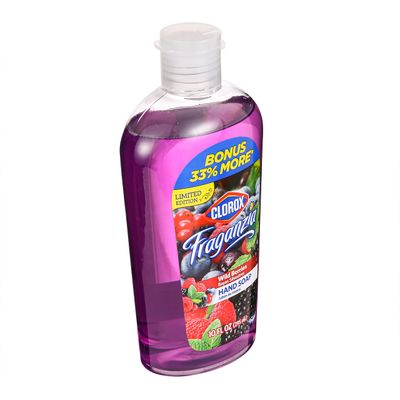 Clorox Fraganzia Flip Cap Liquid Hand Soap Wild Berries Scent Bonus Size, Soft on Hands Tough on Dirt, 10 Oz