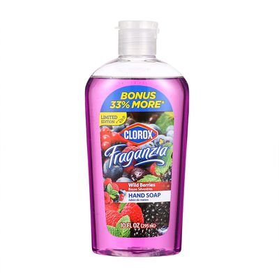 Clorox Fraganzia Flip Cap Liquid Hand Soap Wild Berries Scent Bonus Size, Soft on Hands Tough on Dirt, 10 Oz