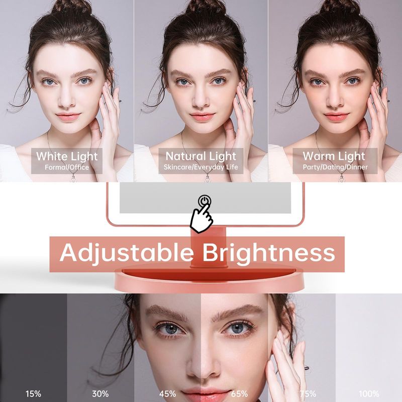 Funtouch Large Lighted Vanity Makeup Mirror, 14.56 in x 8.97 in, 88 LED, 360 Rotation Touch Screen, 10X Magnification Tabletop Cosmetic Make Up Mirror, Rose Gold