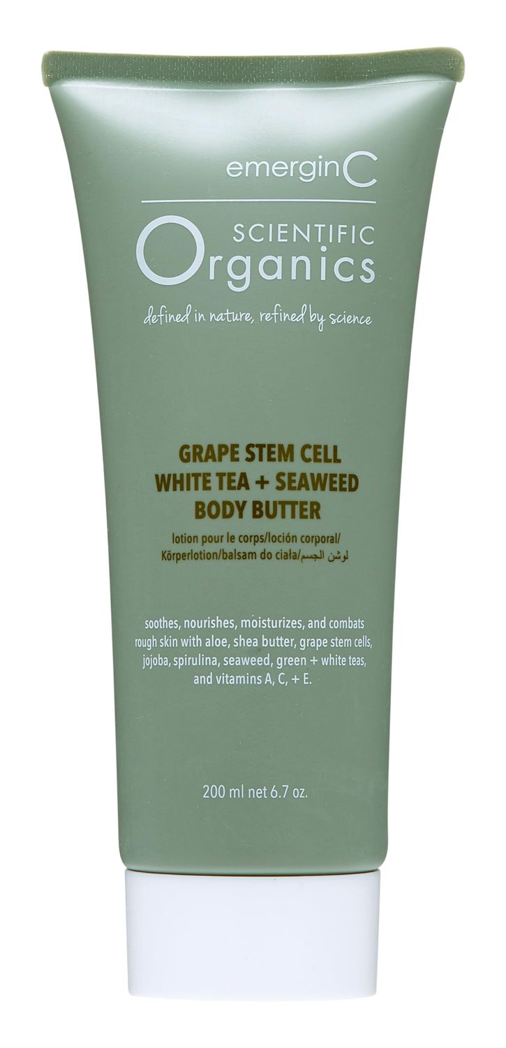 emerginC Scientific Organics Grape Stem Cell, White Tea + Seaweed Body Butter - Nourishing Plant Stem Cell Cream with Vitamins A, C, E for Dry Skin (6.7 oz, 200 ml)