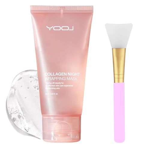 Collagen Night Wrapping Mask, Overnight Peel Off Hydrolyzed Collagen Facial Mask for Elasticity &amp; Hydration, 2.53 fl.oz(Brush Included)