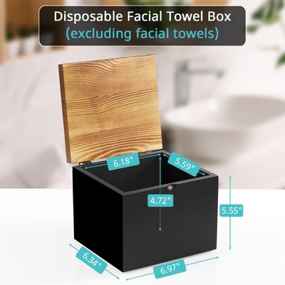 Disposable Face Towel Holder, Wooden Face Towel Container Compatible with Clean Skin Club Clean Towels XL, Face Towels Storage Box with Lid, Makeup Remover Organizer for Vanity, Bathroom, Black