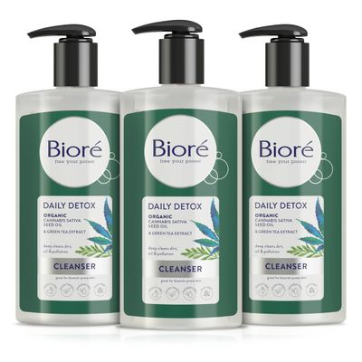 Bior Detox Face Wash, Acne Facial Cleanser for Blemish Prone Skin, Daily Detox Cleanser, with Organic Hemp Oil and Green Tea Extract, 6.77 Fluid Ounces (3 Pack)