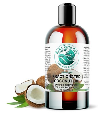 Bella Terra Oils - Liquid Organic Fractionated Coconut Oil 16 oz - Dive into Nutritional Excellence, Known for Antioxidants &amp; MCTs, A Luxurious Treat for the Skin