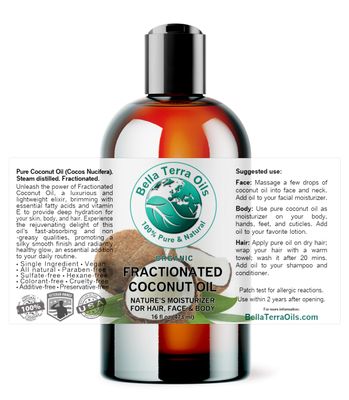 Bella Terra Oils - Liquid Organic Fractionated Coconut Oil 16 oz - Dive into Nutritional Excellence, Known for Antioxidants &amp; MCTs, A Luxurious Treat for the Skin