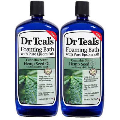 Dr. Teal&#39;s Hemp Seed Oil Foaming Bath Gift Set (2 Pack, 34oz Ea) - Cannabis Sativa Hemp Seed Oil - Essential Oils Blended with Pure Epsom Salt Calm The Senses &amp; Alleviates Daily Stress