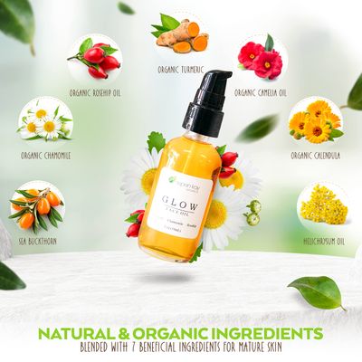 Glow - Turmeric &amp; Rosehip Face Oil, Natural &amp; Organic Face Moisturizer with Turmeric and Chamomile - Facial Serum - 2 oz