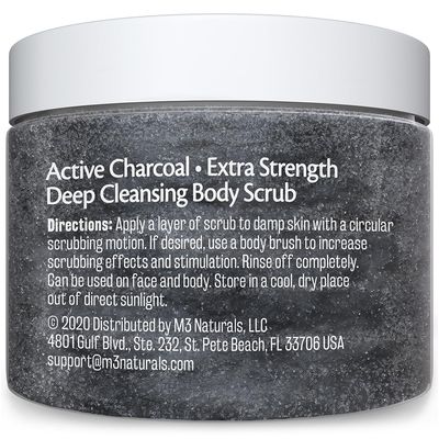Charcoal Scrub Face Foot &amp; Body Exfoliator Infused with Collagen and Stem Cell Exfoliating Salt Body Scrub for Toning Skin Cellulite Skin Care Body by M3 Naturals
