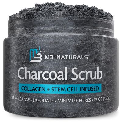Charcoal Scrub Face Foot &amp; Body Exfoliator Infused with Collagen and Stem Cell Exfoliating Salt Body Scrub for Toning Skin Cellulite Skin Care Body by M3 Naturals