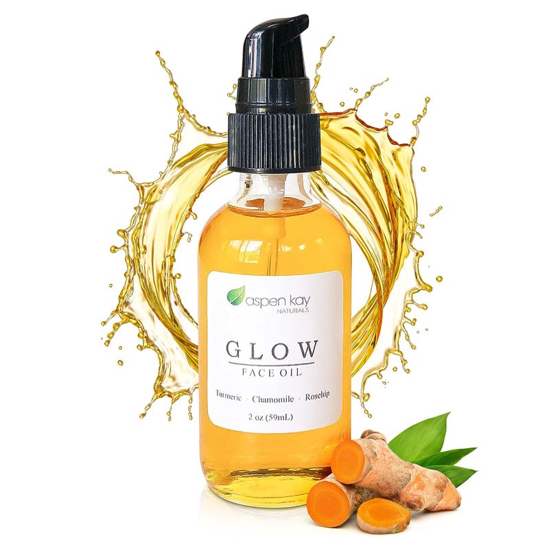 Glow - Turmeric &amp; Rosehip Face Oil, Natural &amp; Organic Face Moisturizer with Turmeric and Chamomile - Facial Serum - 2 oz