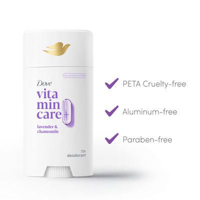 Dove VitaminCare+ Aluminum Free Deodorant Stick Lavender &amp; Chamomile for 72H Odor Protection, Breathable Deodorant for Women 2.6 oz