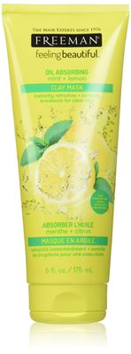 Freeman Oil Absorbing Mint &amp; Lemon Clay Mask, Facial Mask, Skincare, 6 fl oz tube/175 mL