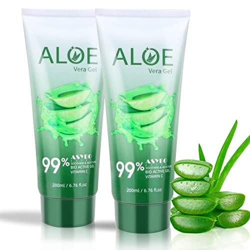 ASYBO 200x2 ML Aloe Vera Gel - 99% Organic Pure Aloe Vera Hydrating Face &amp; Body Moisturizer, Natural Aloe Cream for Dry Skin, Sunburn, Acne, Soothing &amp; Moisturizing