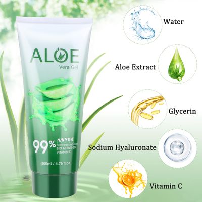 ASYBO 200x2 ML Aloe Vera Gel - 99% Organic Pure Aloe Vera Hydrating Face &amp; Body Moisturizer, Natural Aloe Cream for Dry Skin, Sunburn, Acne, Soothing &amp; Moisturizing