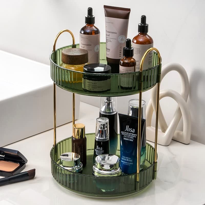360 Rotating Makeup Organizer for Vanity - Spinning Bathroom Organizer Countertop, Large Storage Cosmetic Display Tray, Make Up Counter Shelf for Perfumes, Skincare Lotions, Lipsticks (2 Tier)