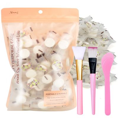 Cayanmydery 100Pcs DIY Disposable Compressed Facial Masks Paper Skin Care Facial Mask Sheet With a Small mask Scraper, Mask Brushes and a Mask spatula