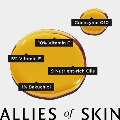 Allies of Skin CE15 Bakuchiol Firming Oil: Firming Facial Oil with 10% Vitamin C, 5% Vitamin E, 1% Bakuchiol Retinol, 3% Renovage. 30 ml/ 1 oz