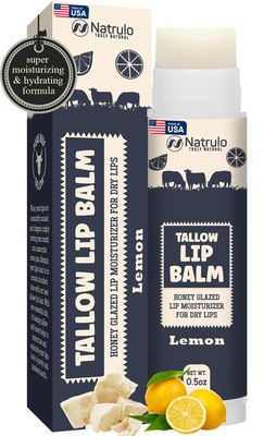 Beef Tallow Lip Balm - Natural Tallow Beeswax Chapstick - Hydrating Moisturizer Grass Fed Bison Tallow Balm Lip Care - Soothes Chapped, Dry Lips, Sensitive Skin - Long Lasting &amp; Vitamin Rich USA-Made
