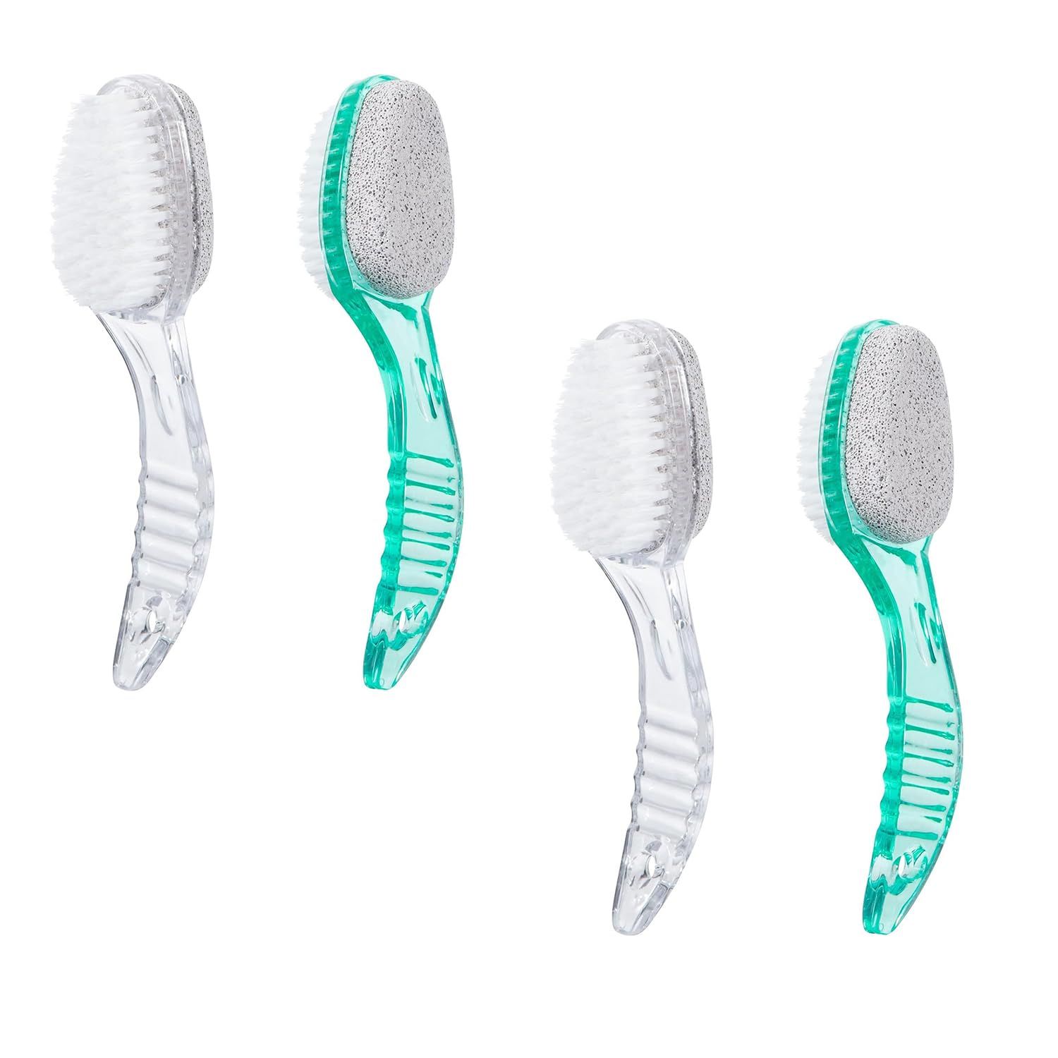 4 Pcs Foot Brush for Shower with Handle 2 in 1,Ooloveminso Large Foot Pumice Stone Brush Scrubber Foot File Calluses Remove Suitable for Horniness Foot Spa,Foot Care Smooth Skin (Green&amp;Transparent)