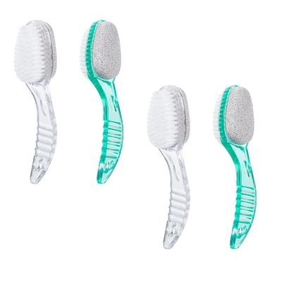 4 Pcs Foot Brush for Shower with Handle 2 in 1,Ooloveminso Large Foot Pumice Stone Brush Scrubber Foot File Calluses Remove Suitable for Horniness Foot Spa,Foot Care Smooth Skin (Green&amp;Transparent)