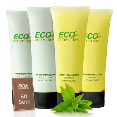 ECO amenities Hotel Shampoo and Travel Size Body Lotion Bulk Set 120 PCS(60 Kits) Travel Size Toiletries | Hotel Toiletries Supplies for Guests