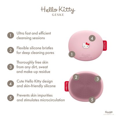 GESKE x Hello Kitty SmartAppGuided Facial Brush | 3 in 1 | Facial Cleansing Brush | Skin Cleansing Silicone Facial Brush | Routine Skincare | Gentle Cleansing | Facial Cleanser