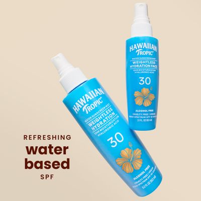 Hawaiian Tropic Weightless Hydration Water Mist for Body SPF 30, 5.2 oz. | Hawaiian Tropic Body Spray Sunscreen Mist, SPF Spray, Non-Aerosol Sunscreen Spray, Water Based Sunscreen, 5.2 oz