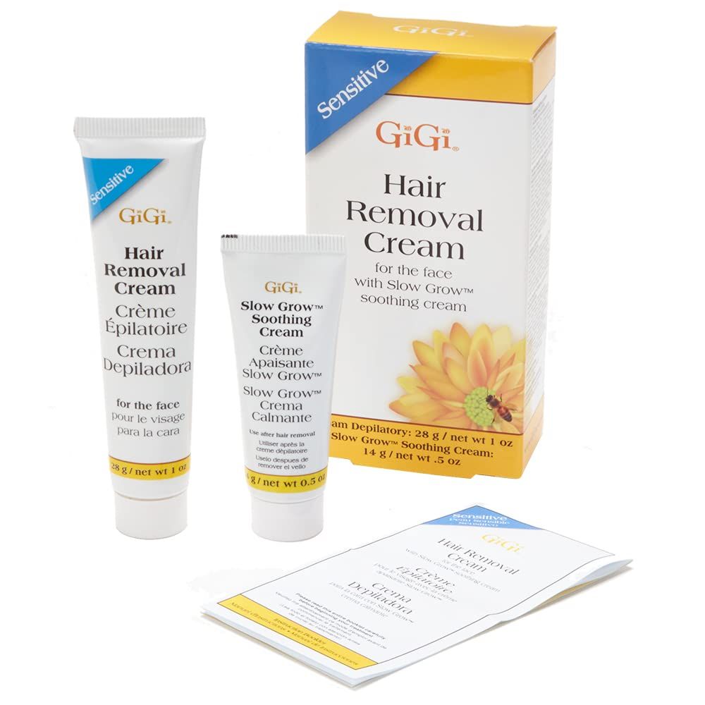 GiGi Hair Removal Cream for the Face - 1 oz, and Slow Grow Soothing Cream - 0.5 oz, Hair Removal Kit for Sensitive Skin, 1-pack