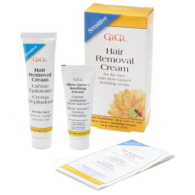 GiGi Hair Removal Cream for the Face - 1 oz, and Slow Grow Soothing Cream - 0.5 oz, Hair Removal Kit for Sensitive Skin, 1-pack