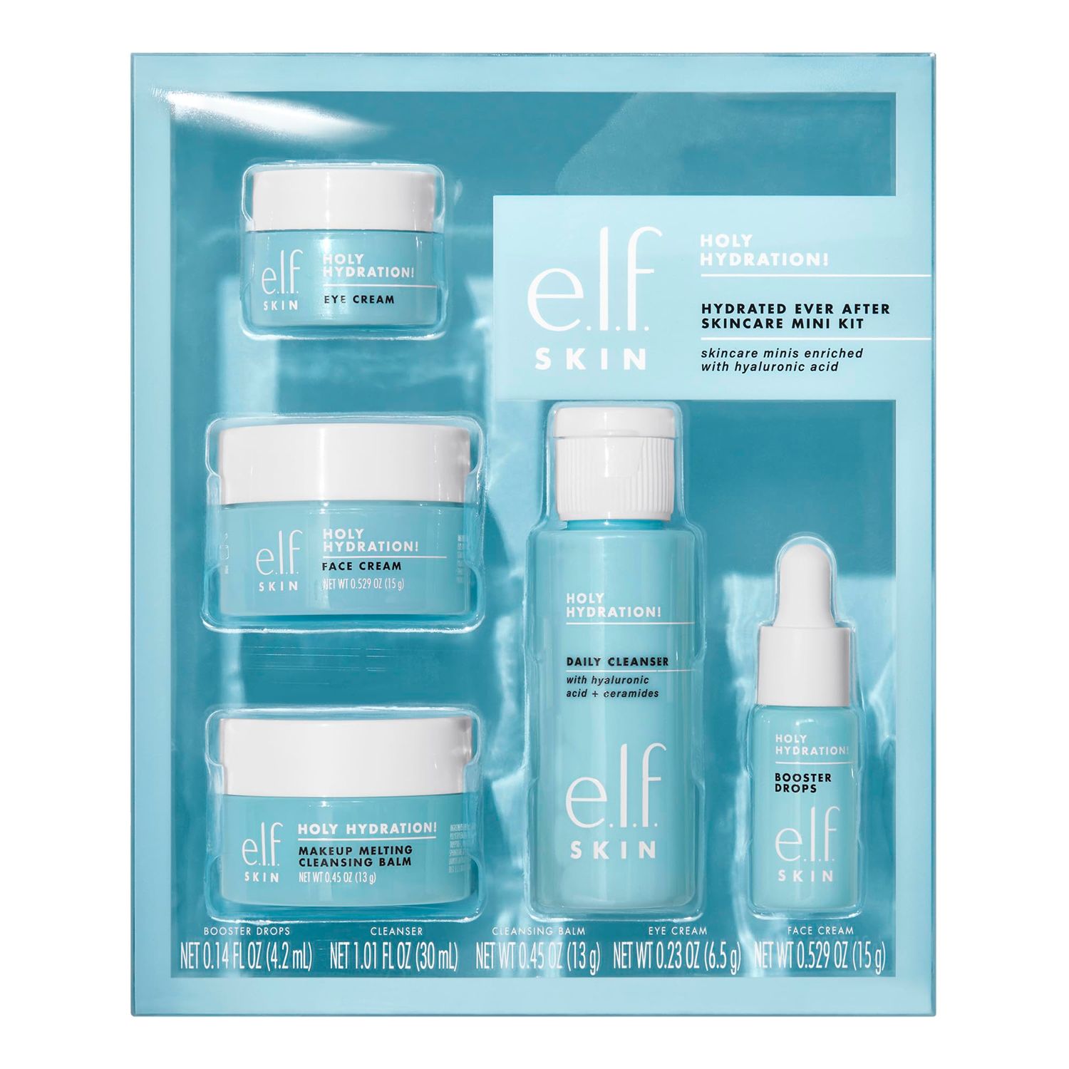 e.l.f. SKIN Holy Hydration! Hydrated Ever After Skincare Mini Kit, Cleanser, Makeup Remover, Moisturiser &amp; Eye Cream For Hydrating Skin, Airplane-Friendly Sizes