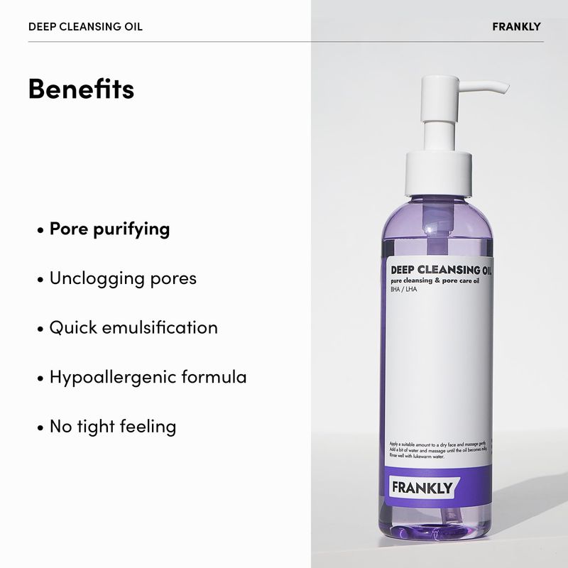 FRANKLY Deep Cleansing Oil - BHA &amp; LHA Pore-Purifying, Blackhead Remover, Makeup Remover, Hydrating with Amino Acids &amp; Hyaluronic Acid |All Skin Types Korean Skincare|Vegan &amp; Cruelty-free| 6.8 fl oz